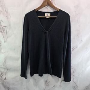 Title Nine Sweater Womens Large Black V Neck Twist Knot Cotton Lightweight